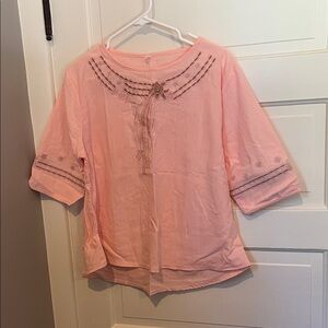 Chic Embroidered Blush Blouse
